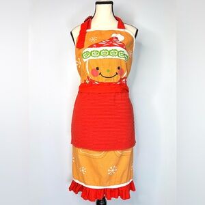 MU Kitchen‎ Gingerbread Man Red Holiday Adjustable Apron Button-on Towel OS